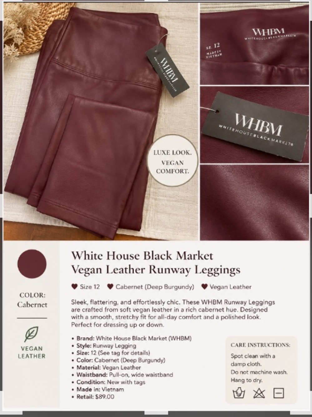 WHBM Beautiful Vegan Leather Leggings